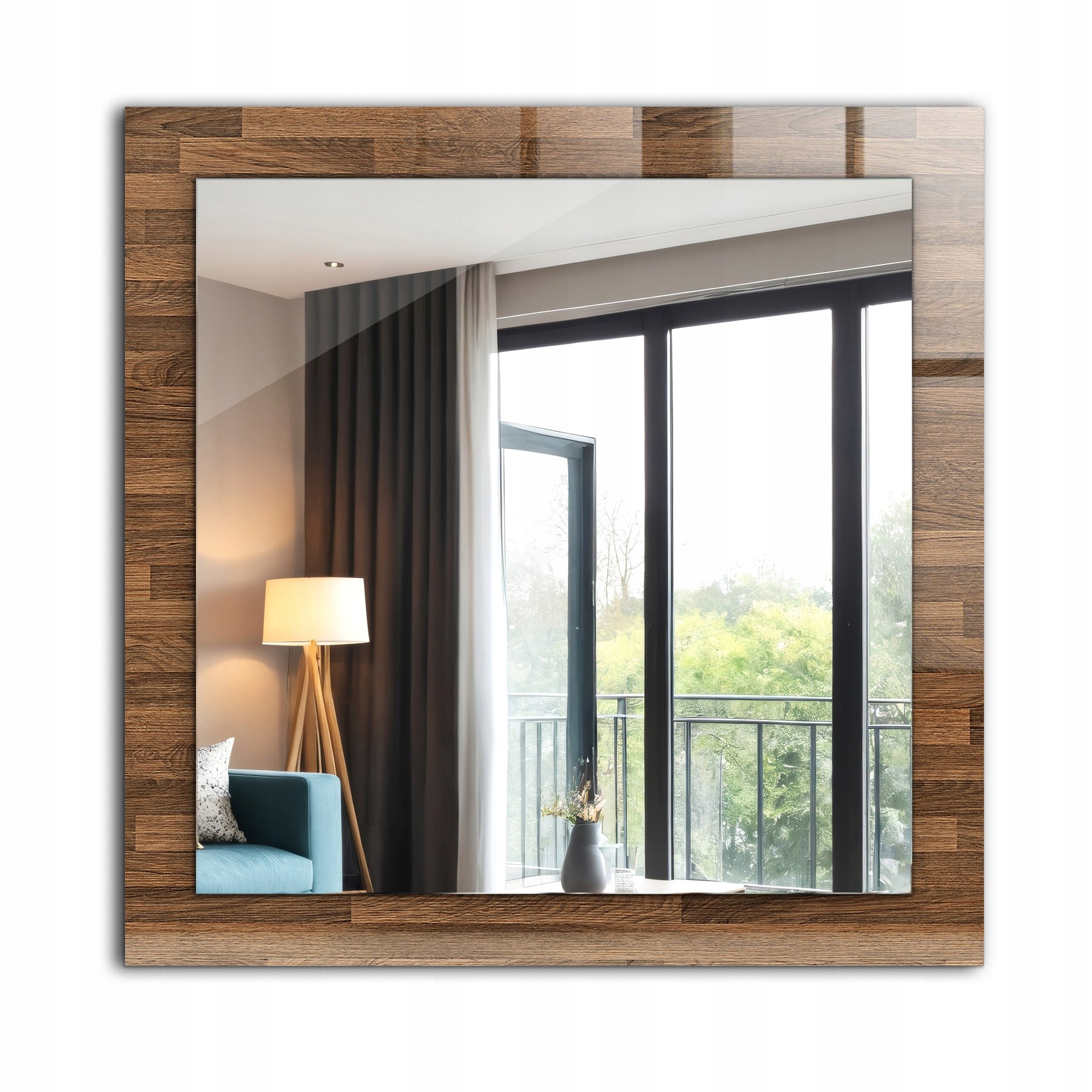 Krásné čtvercové zrcadlo na zeď s potiskem, dekor Dřevěné panely 60 x 60 cm