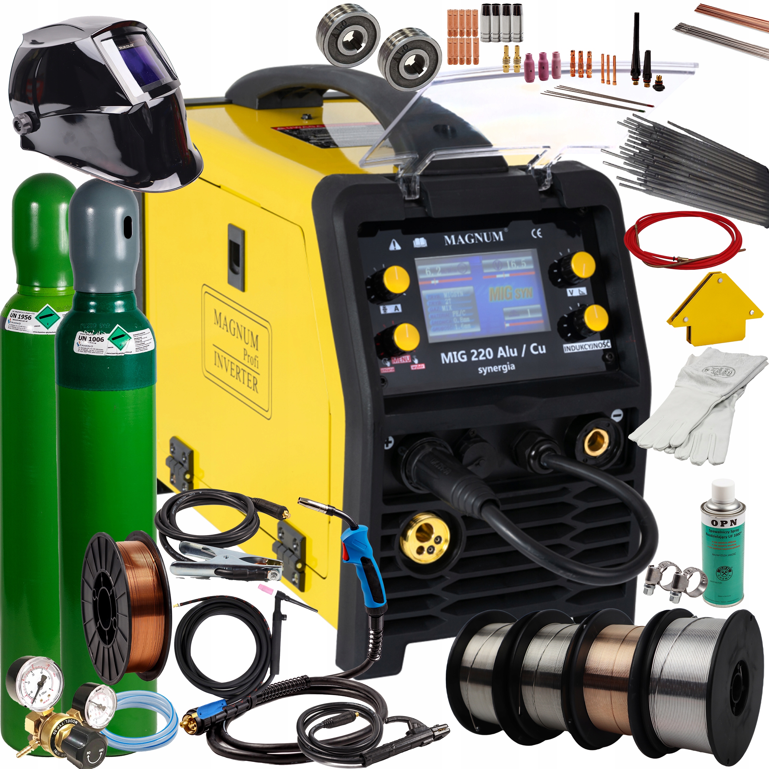 Svařovač Migomat Magnum 220 200a synergie poloautomatický svařovací set 2 ks