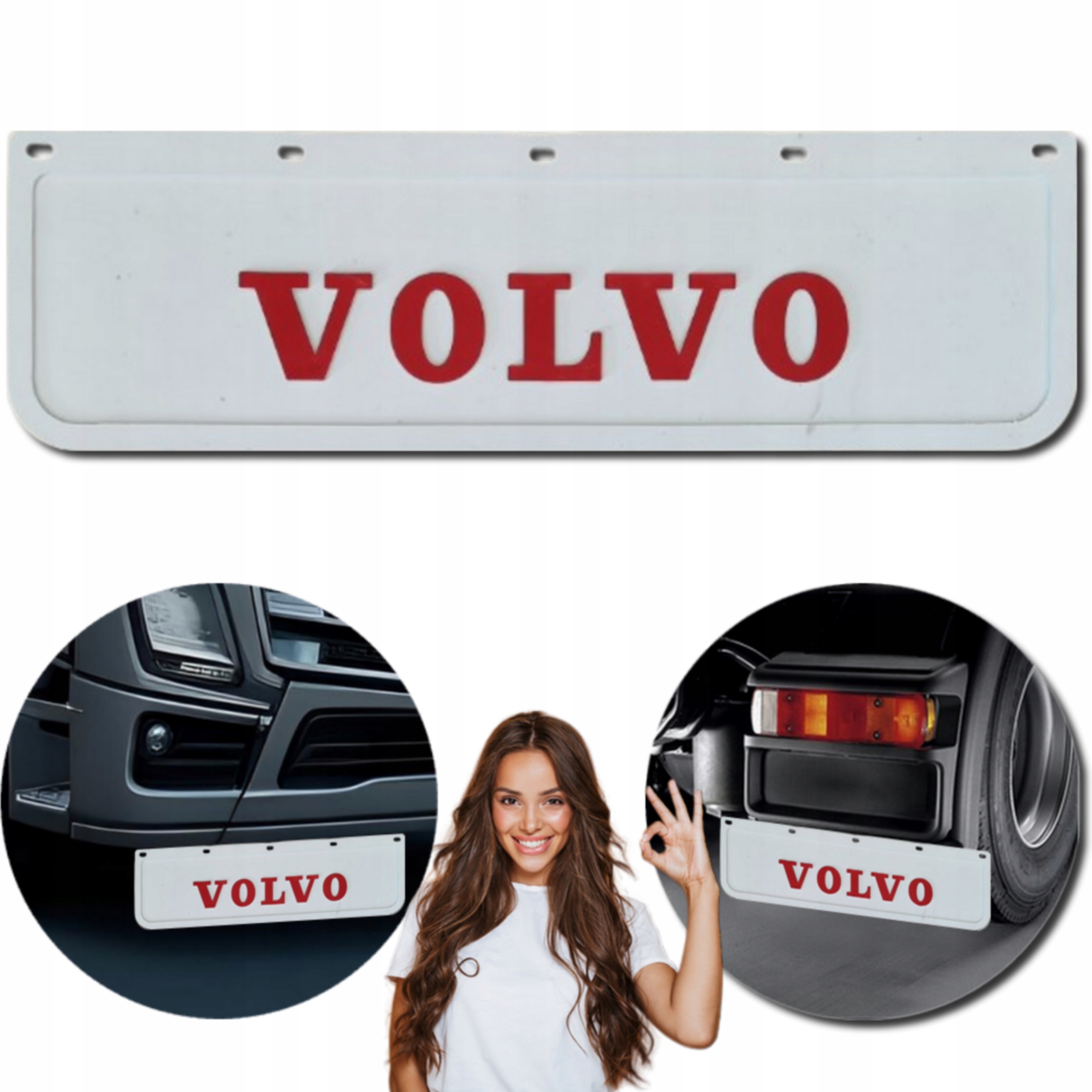 Chlapacz Fartuch Tłoczony Osłona błotna do Volvo Biały-Czerwony 60x18cm