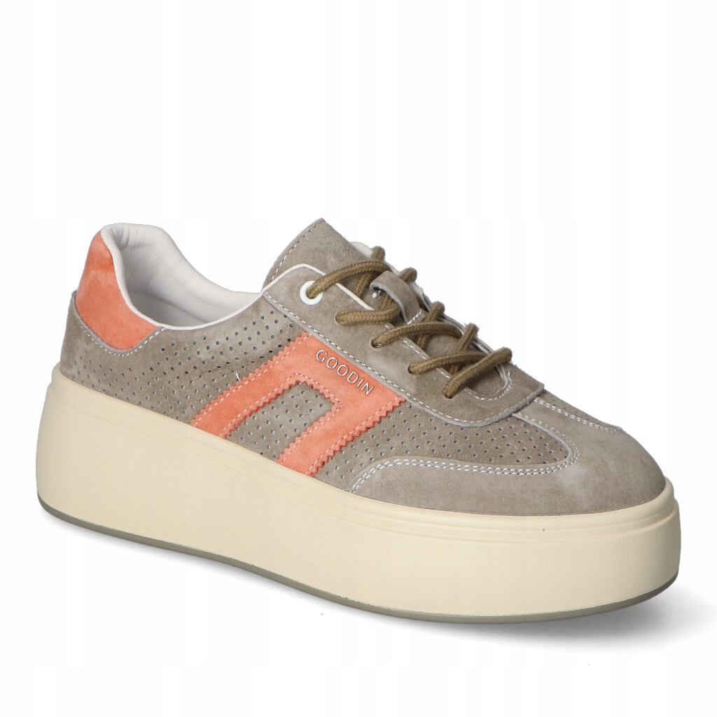 Tenisky Goodin GD-XF-218 Béžová/Oranžová Khaki semiš 38