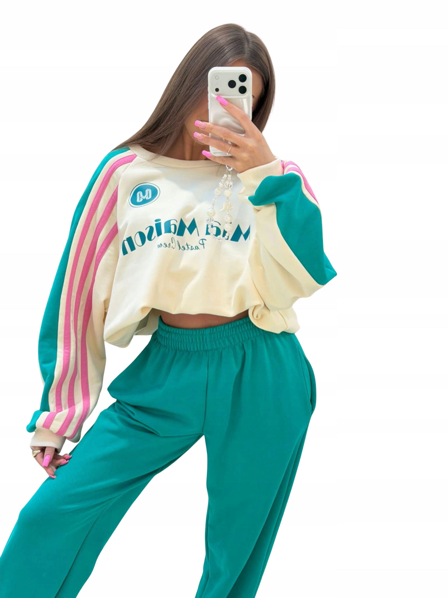 Teplákovka dámský oversize komplet Mia Maison Pastel Crew kokosově zelený