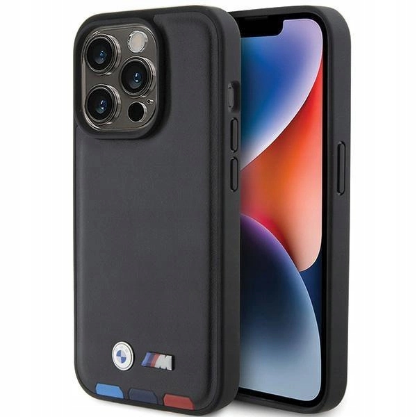 Pouzdro pouzdra kryt Bmw Leather Stamp Tricolor pro iPhone 15 Pro černé