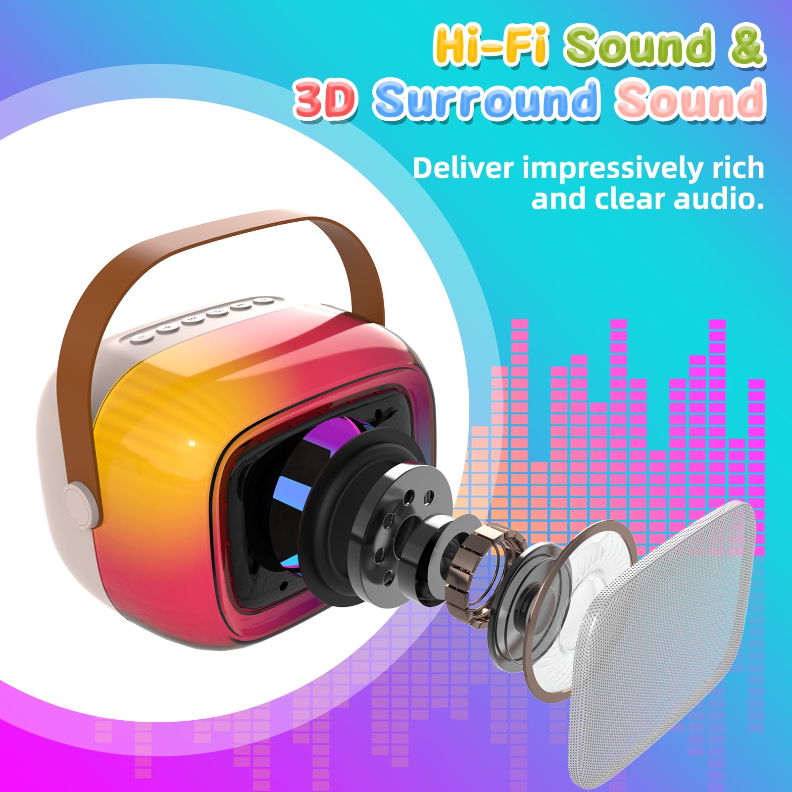 GUYUCOM Karaoke Maszyna Mini Mikrofon Dla Dzieci i Dorosłych Bluetooth — miniatura 6