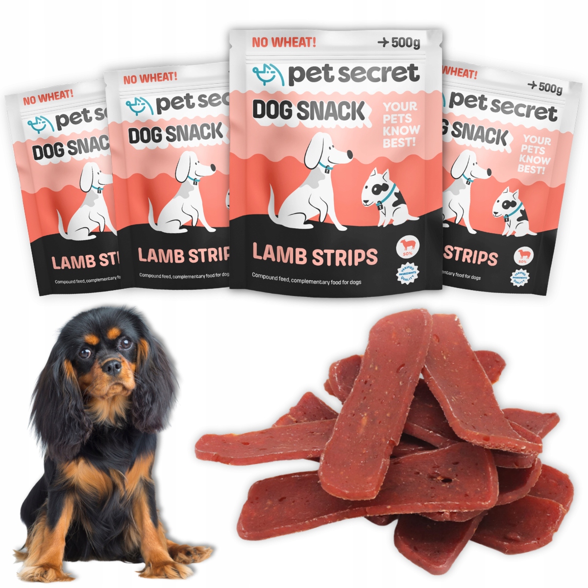 Pochoutky pro psa 4x500g Masové stripsy s jehněčím masem Měkké filé Filetky
