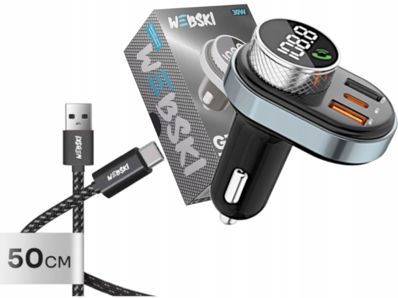 MP3 vysílač Nabíječka Qc Kabel 50 cm pro telefon