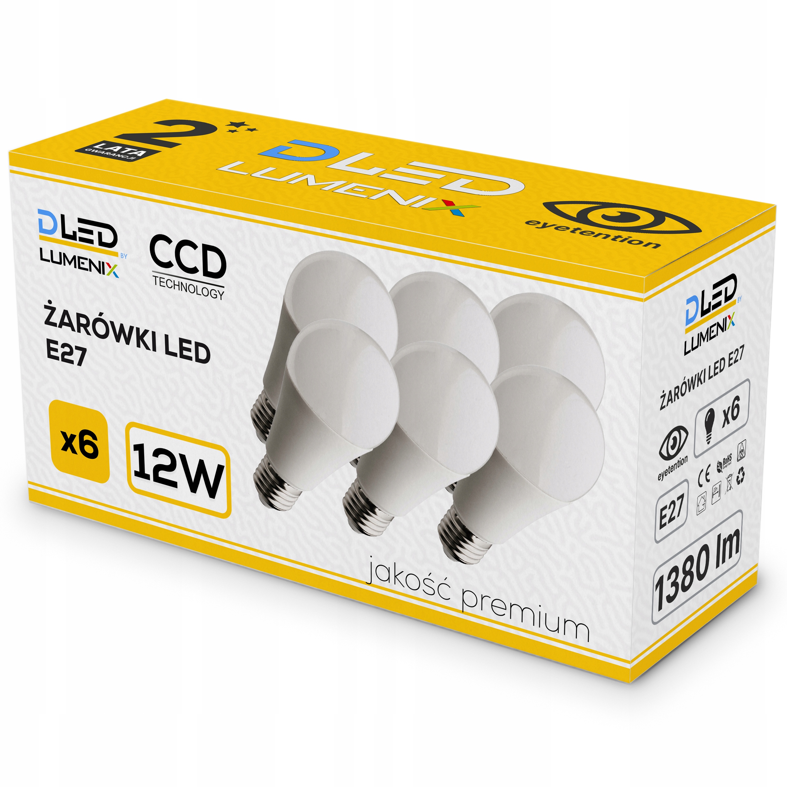 

6x Żarówka E27 1380lm 12W kula CCD Niemrugająca