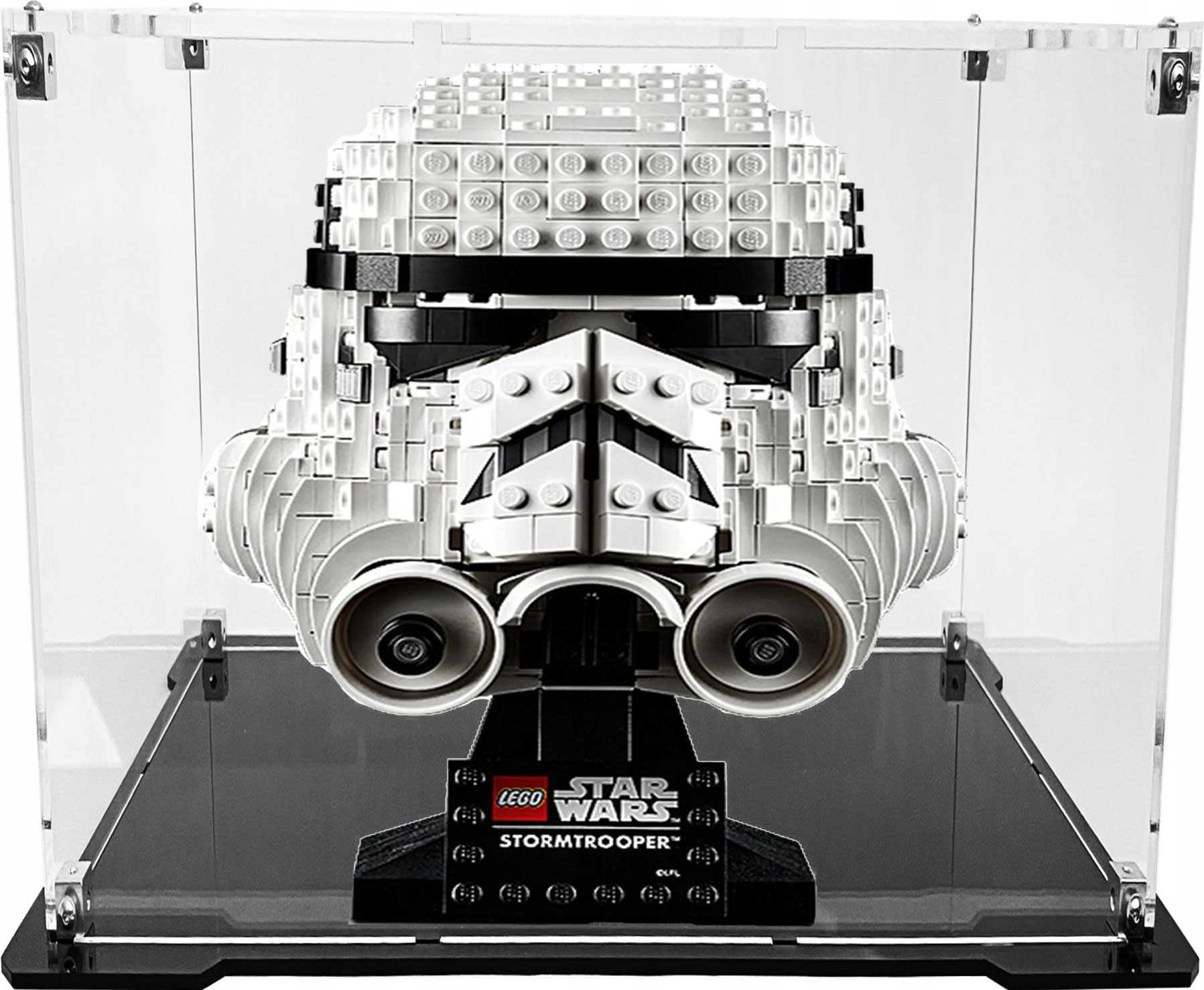 Vitrína s černou základnou pro stavebnici Lego 75276 Star Wars Helma stormtroopera