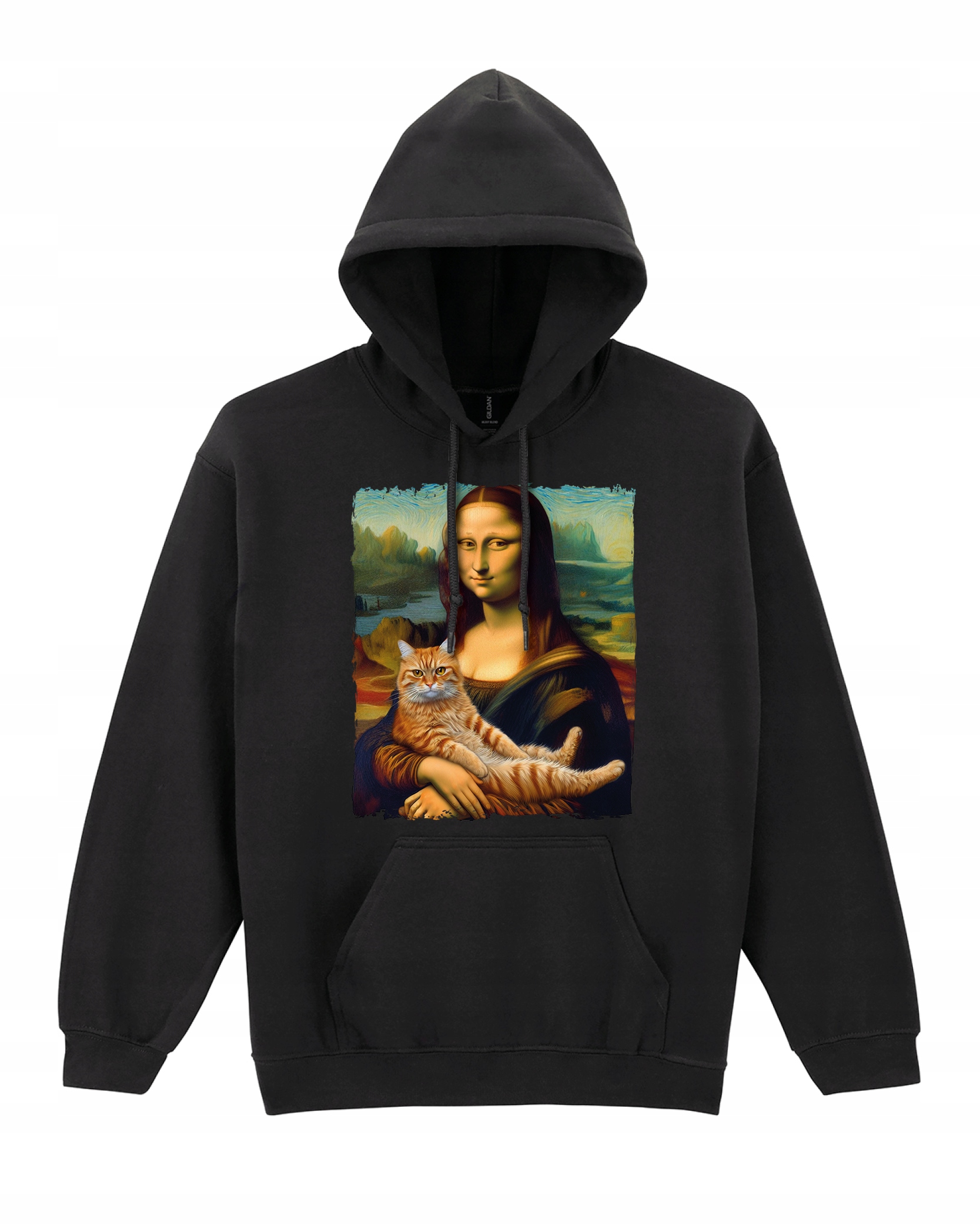 Mikina s kapucí s kapucí Mona Lisa s obrázkem kočky Kočka Kotě černá, velikost L