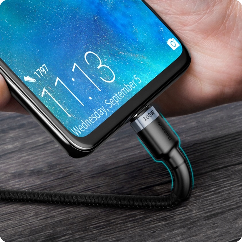 BASEUS MOCNY KABEL PRZEWÓD TYPE-C USB-C QC 3.0 PD 100W 2M SZYBKIE ŁADOWANIE Stan opakowania oryginalne