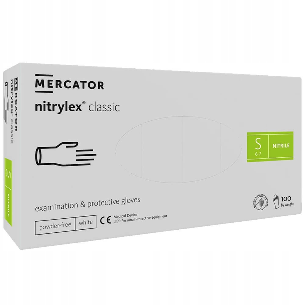 Rękawiczki Nitrylowe S Nitrylex WHITE Białe Bezpudrowe Medyczne 100 sztuk Rozmiar S