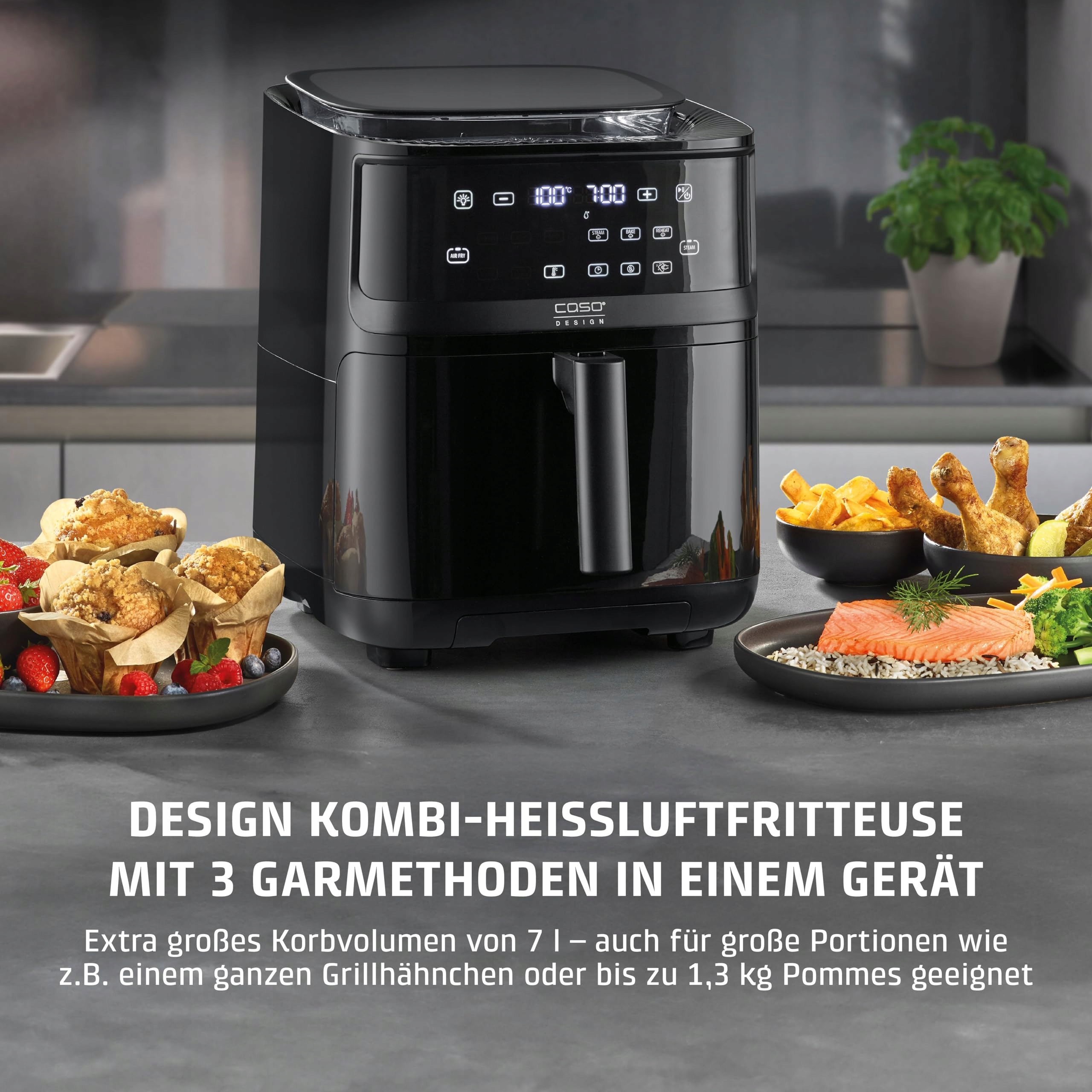 CASO AirFry Steam 700 Frytkownica Beztłuszczowa Parowar 7L Czarna — miniatura 2