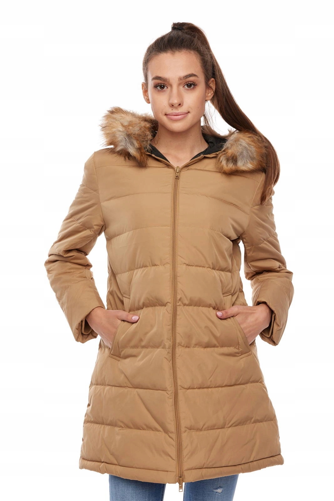 Dámská péřová bunda Wrangler Long Puffer Clay Beige W4126VJWM S