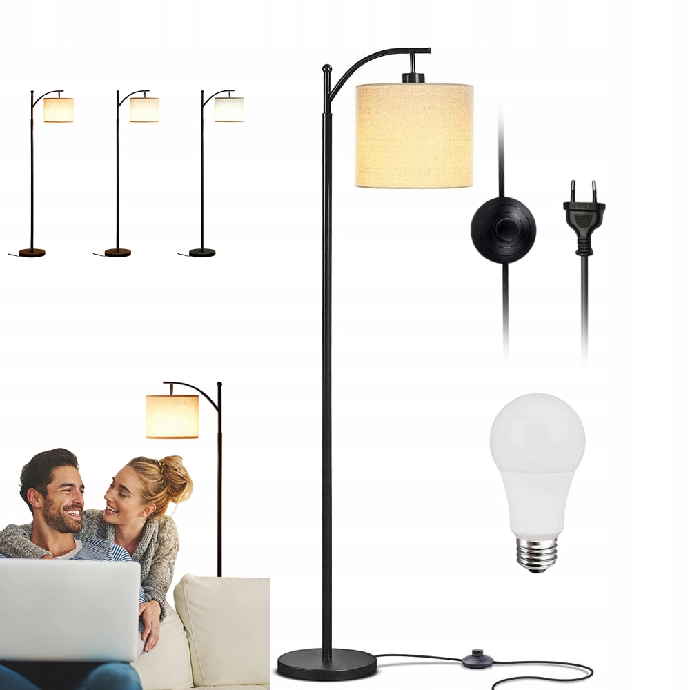 Stojací Podlahová Lampa E27 Led Do Obývacího Pokoje Ložnice Moderní 3 Barvy 175 cm