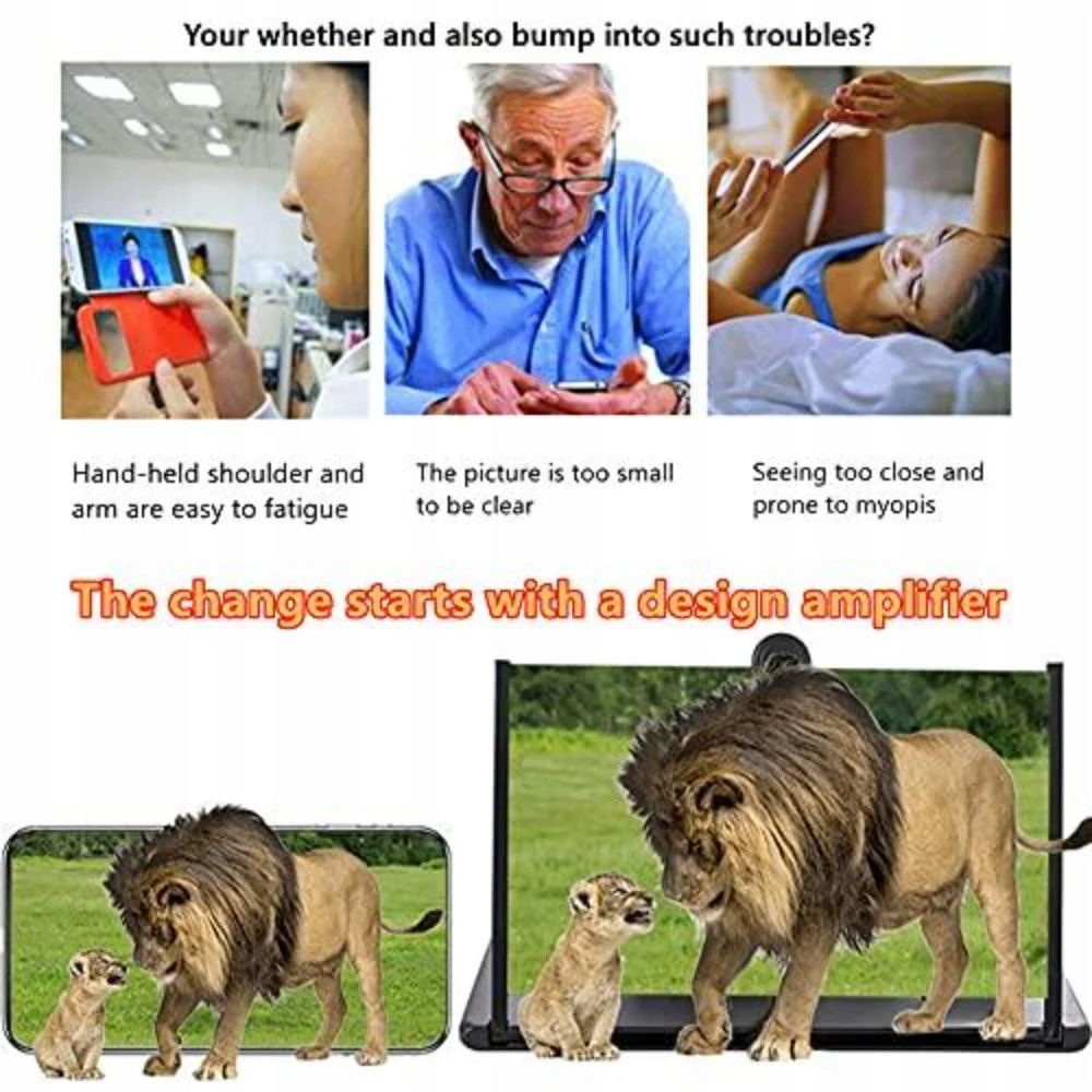 12 CALI LUPA EKRANU WZMACNIACZ EKRANU TELEFONU KOMÓRKOWEGO CZARNA Powiększenie 4 x