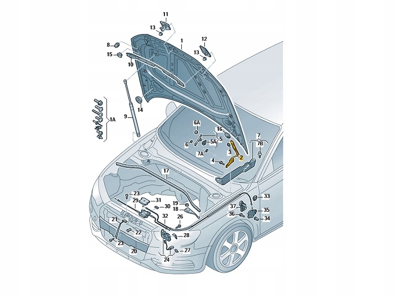 Zawias Maski Klapy Przód Lewy Audi A3 OE Numery katalogowe zamienników 8V0823301