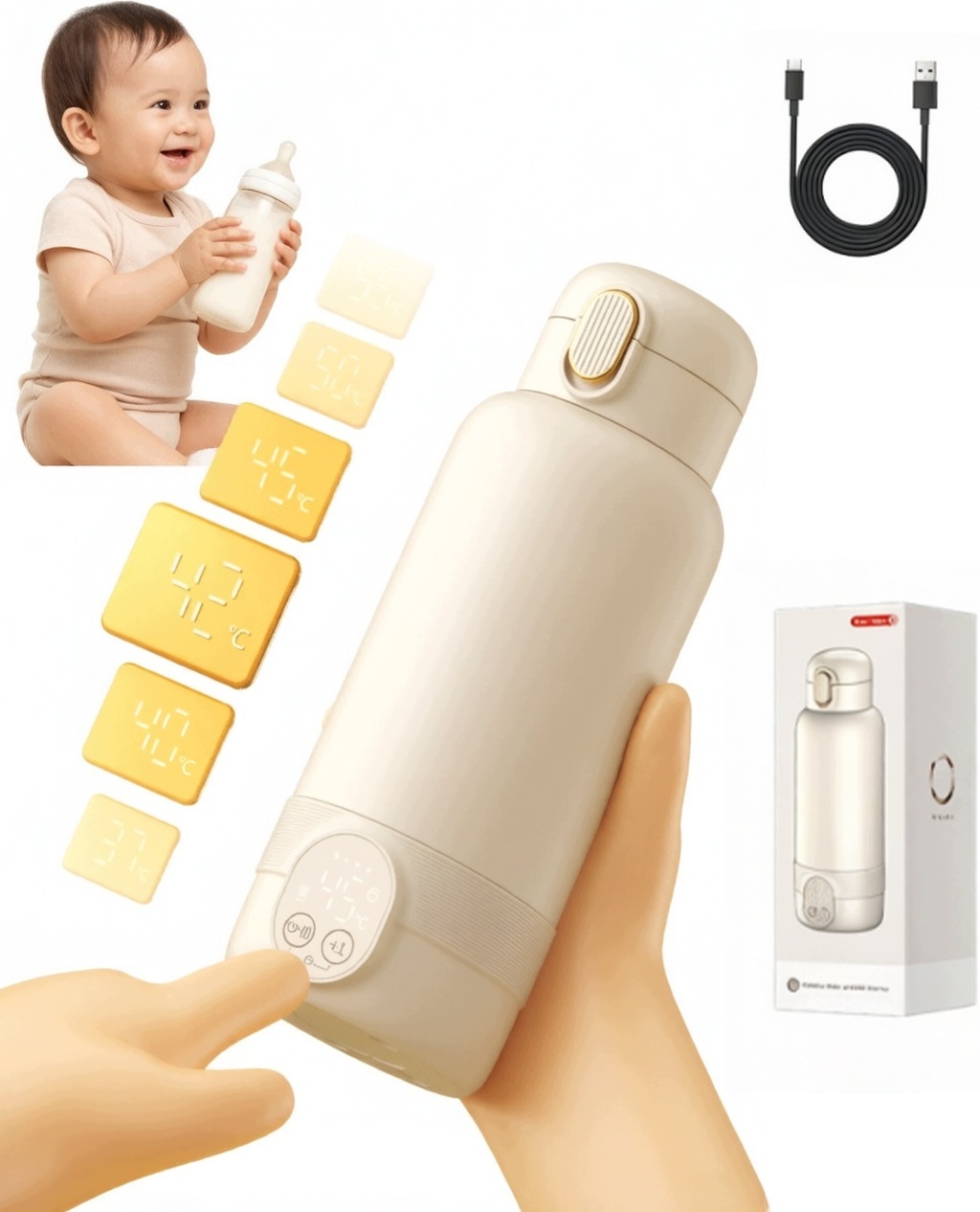 Przenośny podgrzewacz do butelek bezprzewodowy 37–55°C 50W 14000mAh 500ml