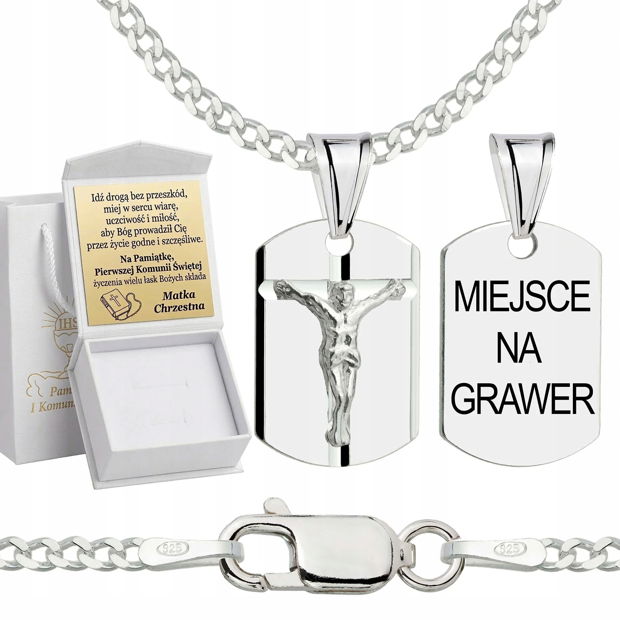 Řetízek k prvnímu svatému přijímání stříbrný s pancéřovým medailonem Gravírování Bonus 925 45 cm