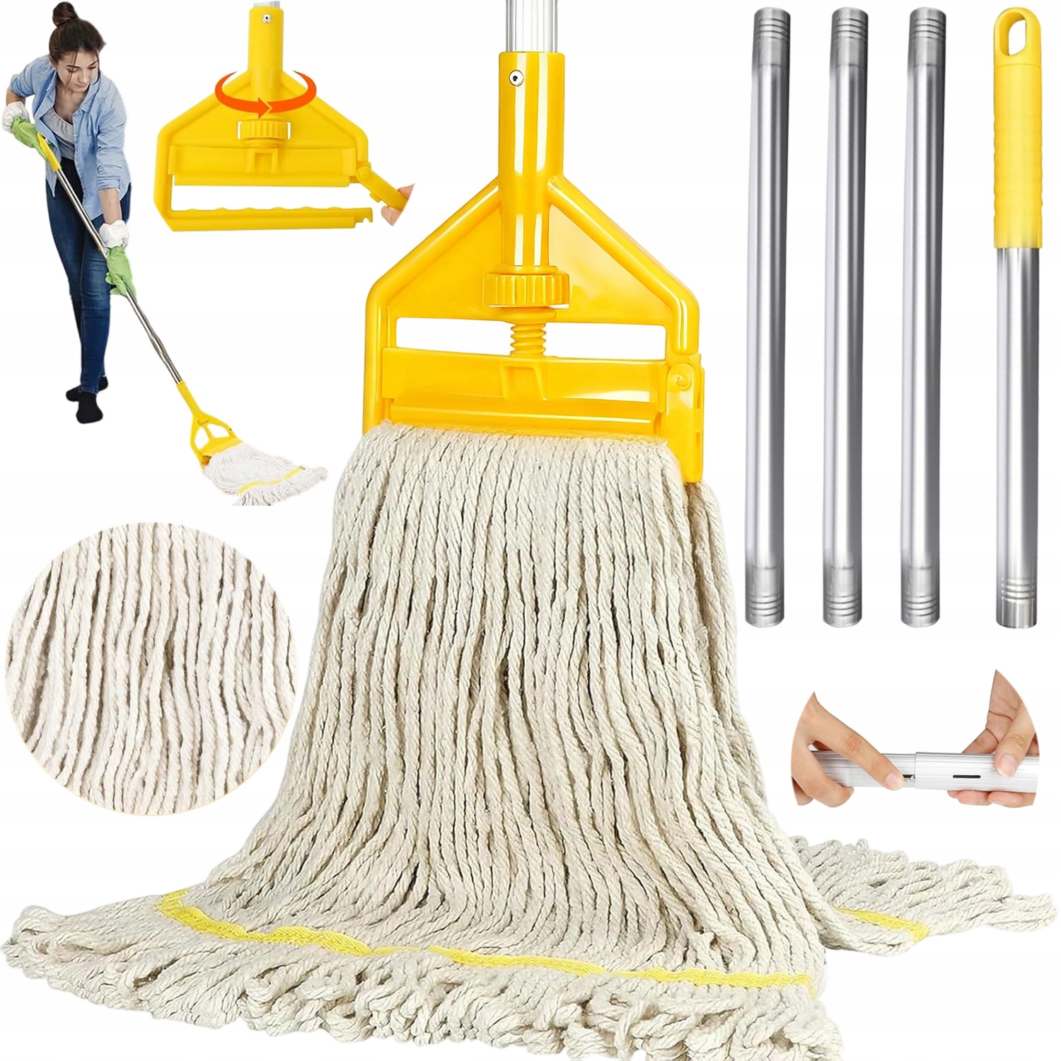 Levně Mop Na Podlahu S Provázkovým Bavlněným Nástavcem Do Domu, Kanceláře, Garáže