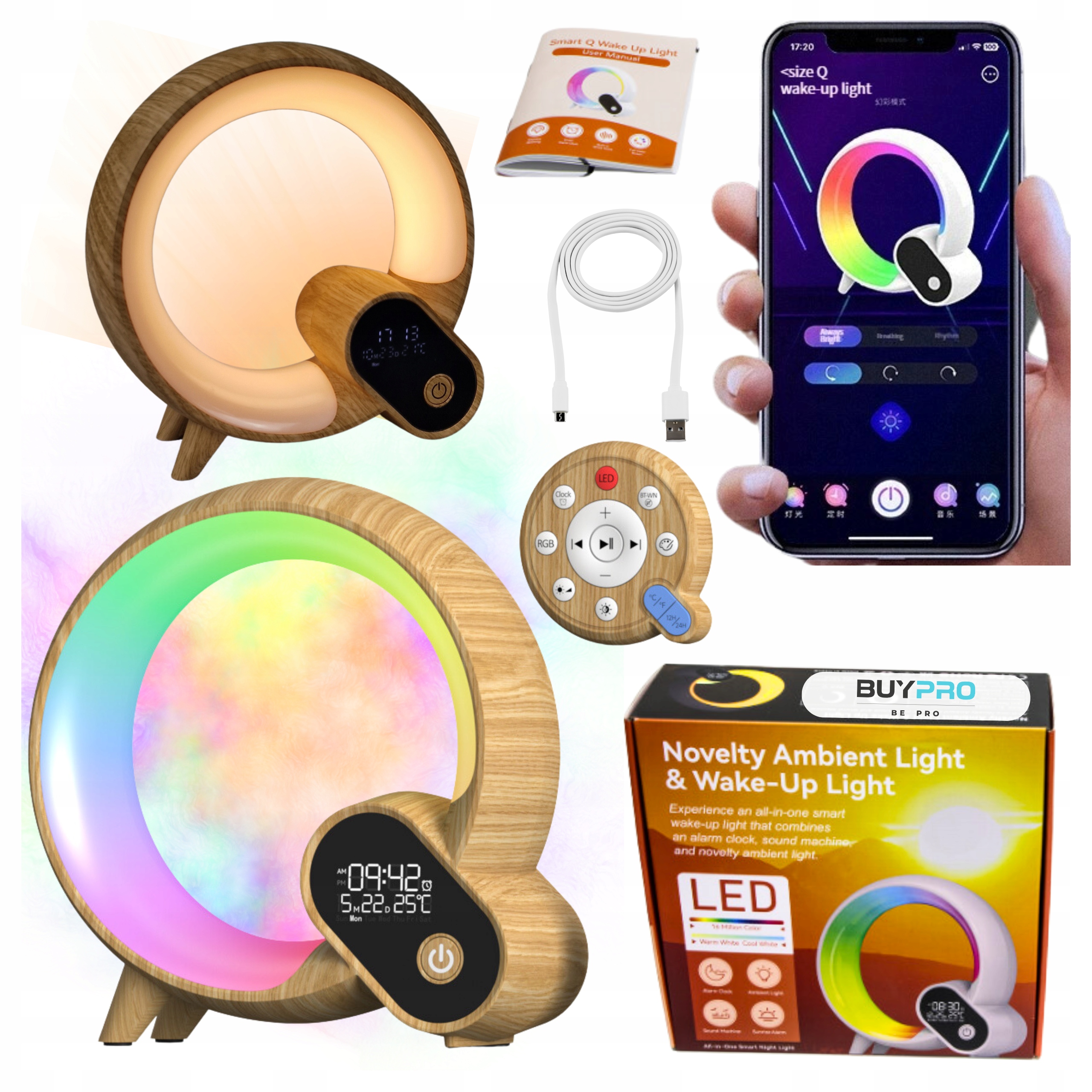 Noční Lampa do ložnice Datumové hodiny Reproduktor Světlo Simulující Přírodu 6v1