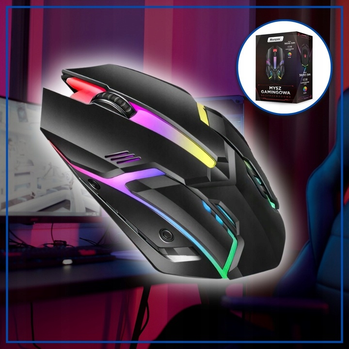 MYSZKA GAMINGOWA MYSZ DLA GRACZY BEZPRZEWODOWA KOMPUTEROWA LED RGB 3600 DPI Stan opakowania oryginalne