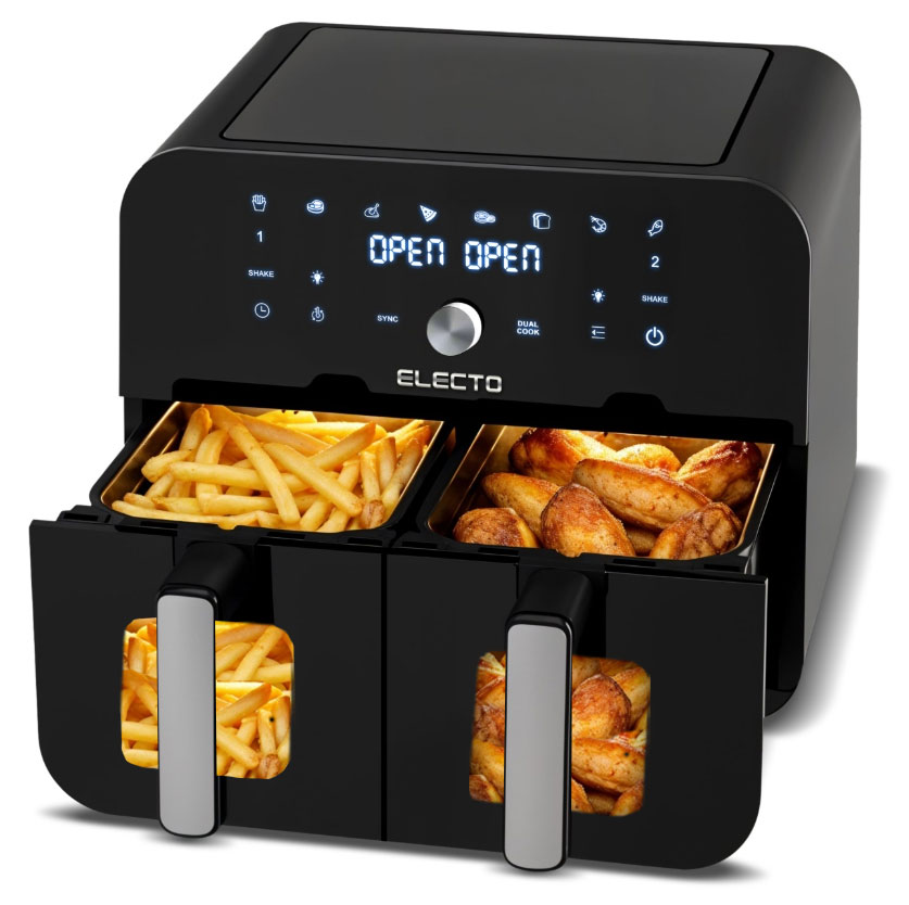 Teplovzdušná Fritéza Air Fryer Dvojkomorová 2400W Veľká 9L Dvojitá