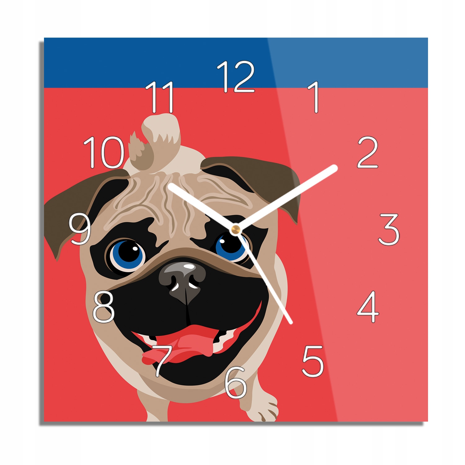 

Mops pies grafika zegar szklany kwadratowy 30x30