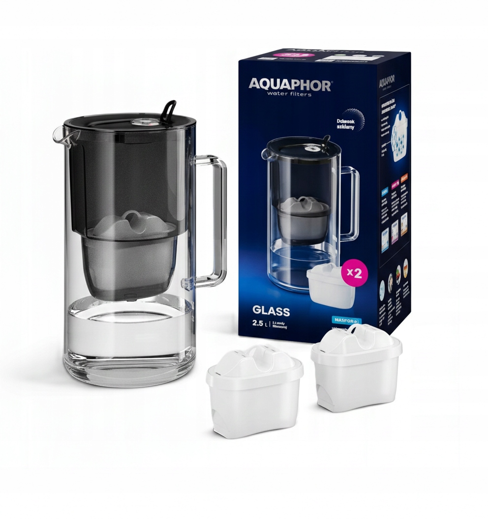 Dzbanek filtrujący Aquaphor Glass Czarny 2 wkłady Maxfor+ Mg