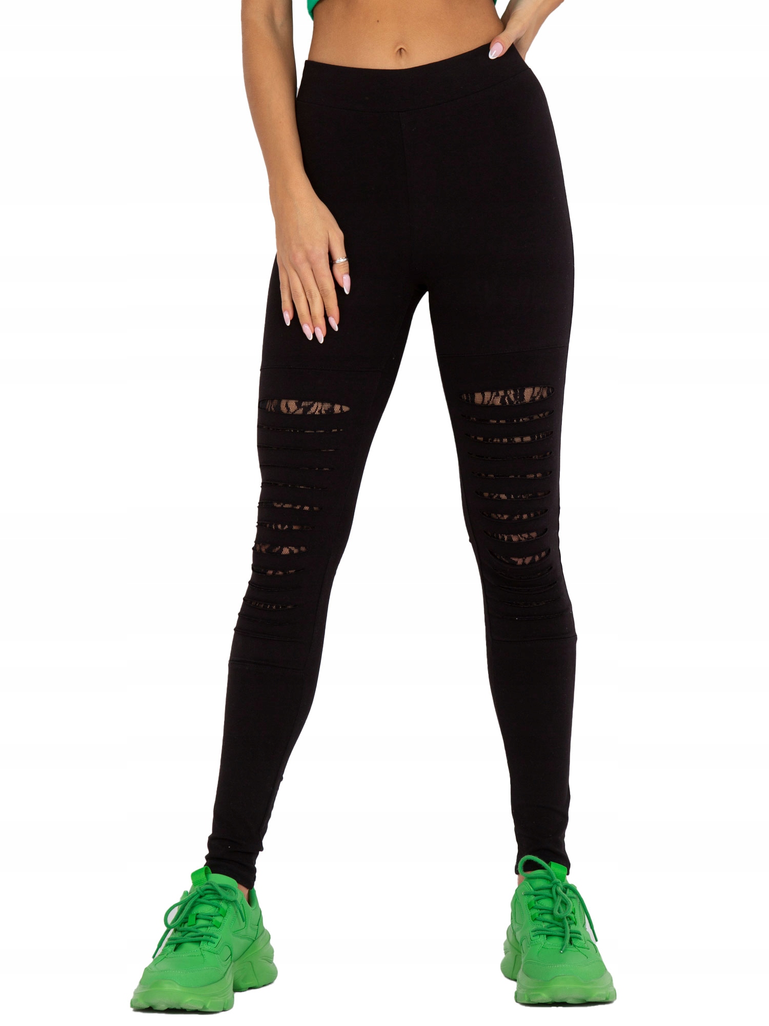 

Legginsy Damskie z dziurami i koronką S