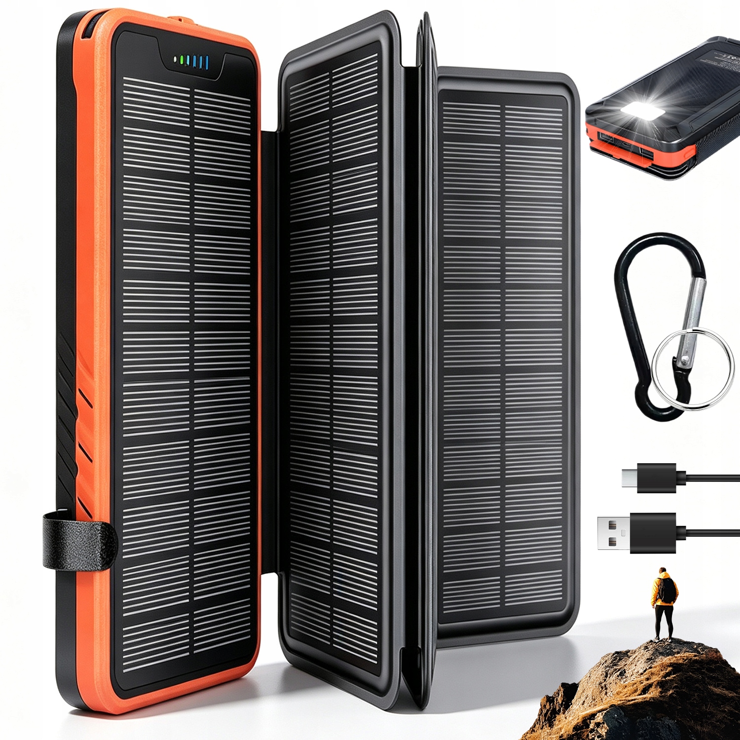 26800MAH Solární Powerbanka Voděodolná S Led Osvětlením