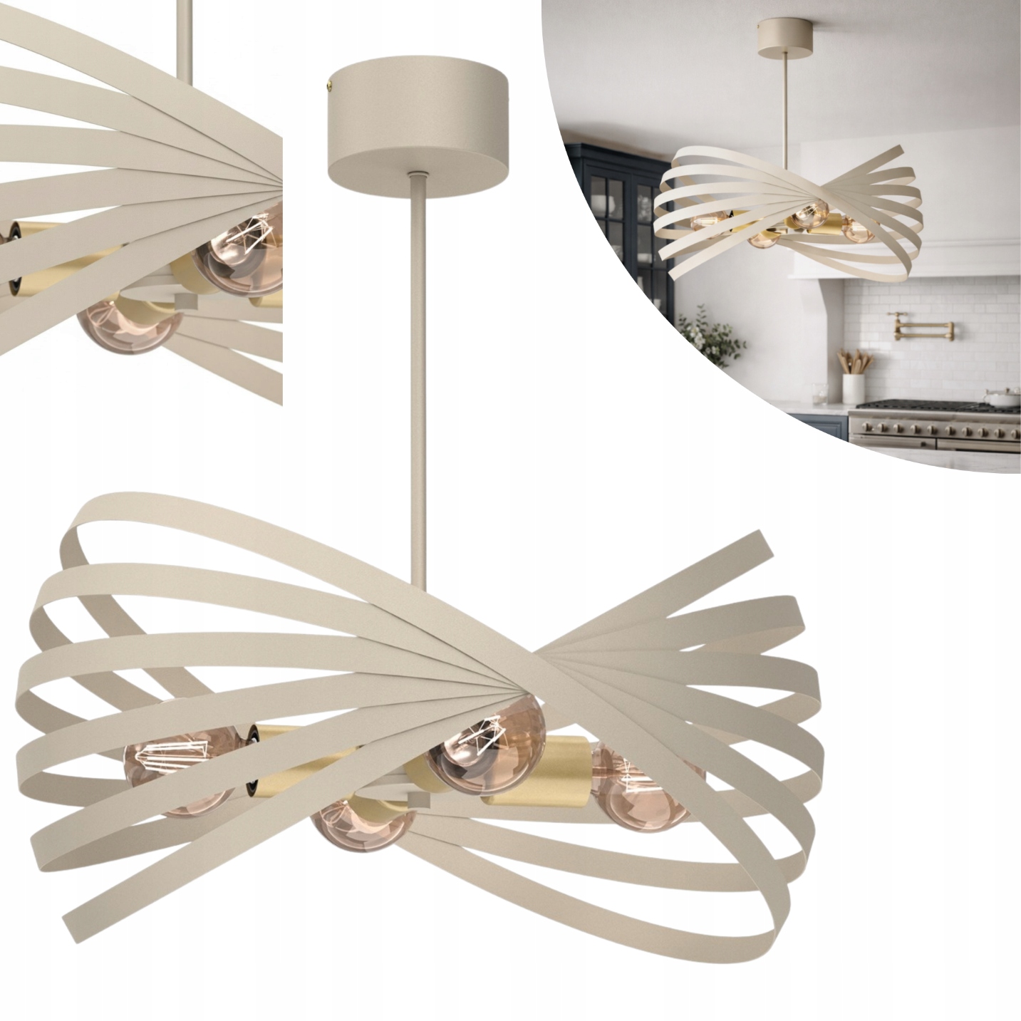 Závesná ozdobná lampa béžová a zlatá do obývacej izby, moderná Luminex