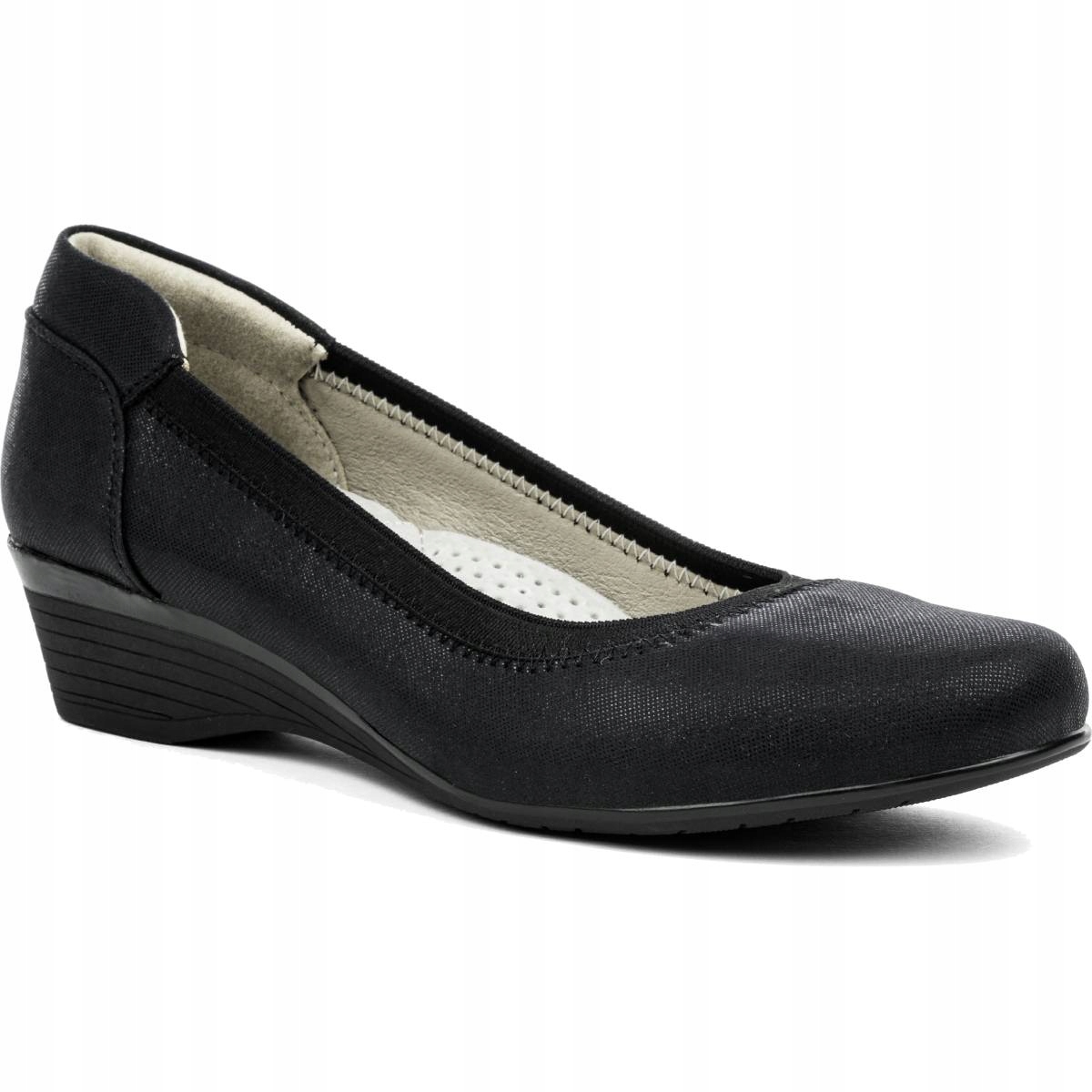 Polobotky všívané Kožené casual černé na koturnu Wojtyłko 39