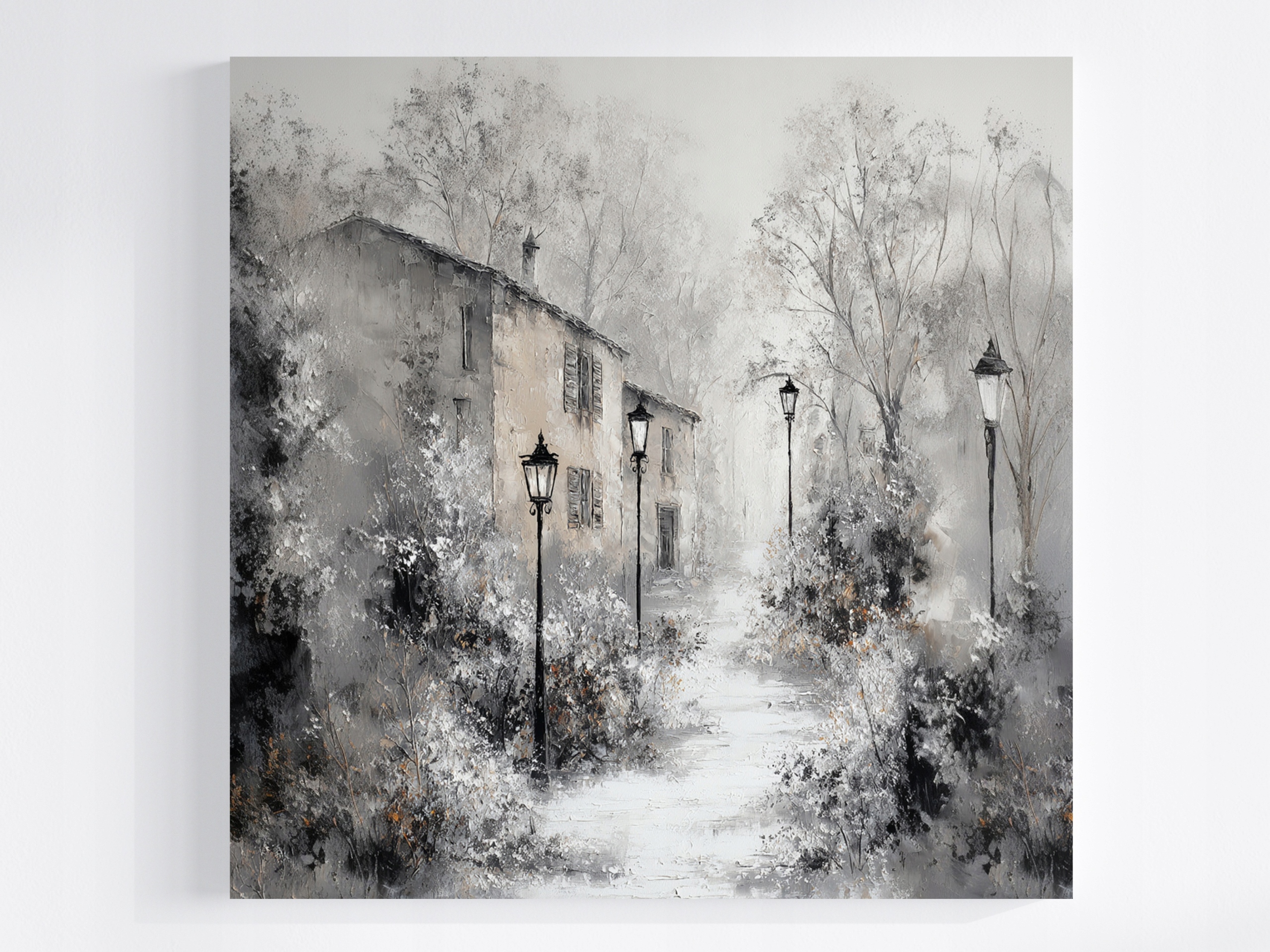 Obraz Na Plátně Canvas Krajina Městečko Ulička Aleja Zima Sníh 80x80