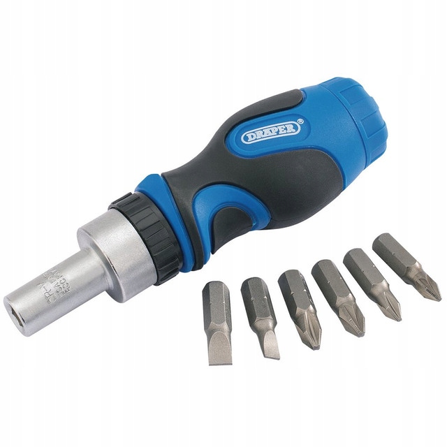 DRAPER Tools Wkrętak z grzechotką magnetyczny z bitami 25mm 6 w 1