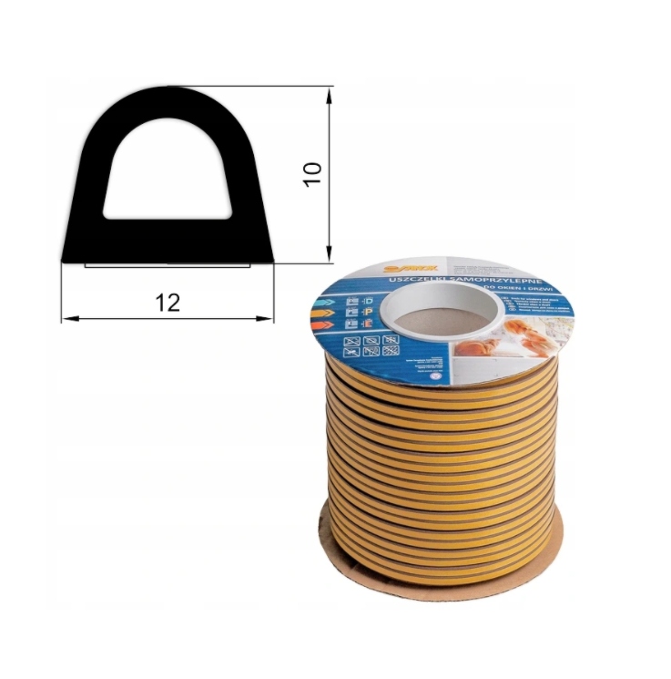 Uszczelka do drzwi, GRUBA, Typ D, 12x10mm Czarna -
