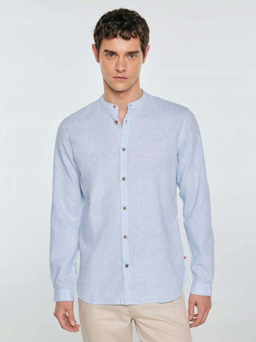 Big Star Lněná pánská košile se stojáčkem, modrá, Janeiso 400 M