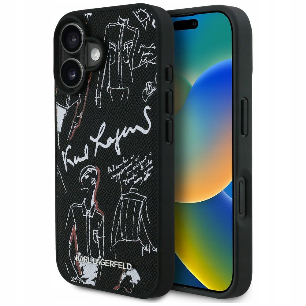 Pouzdro Karl Lagerfeld Grained Pattern & Logo MagSafe pro iPhone 16, černé