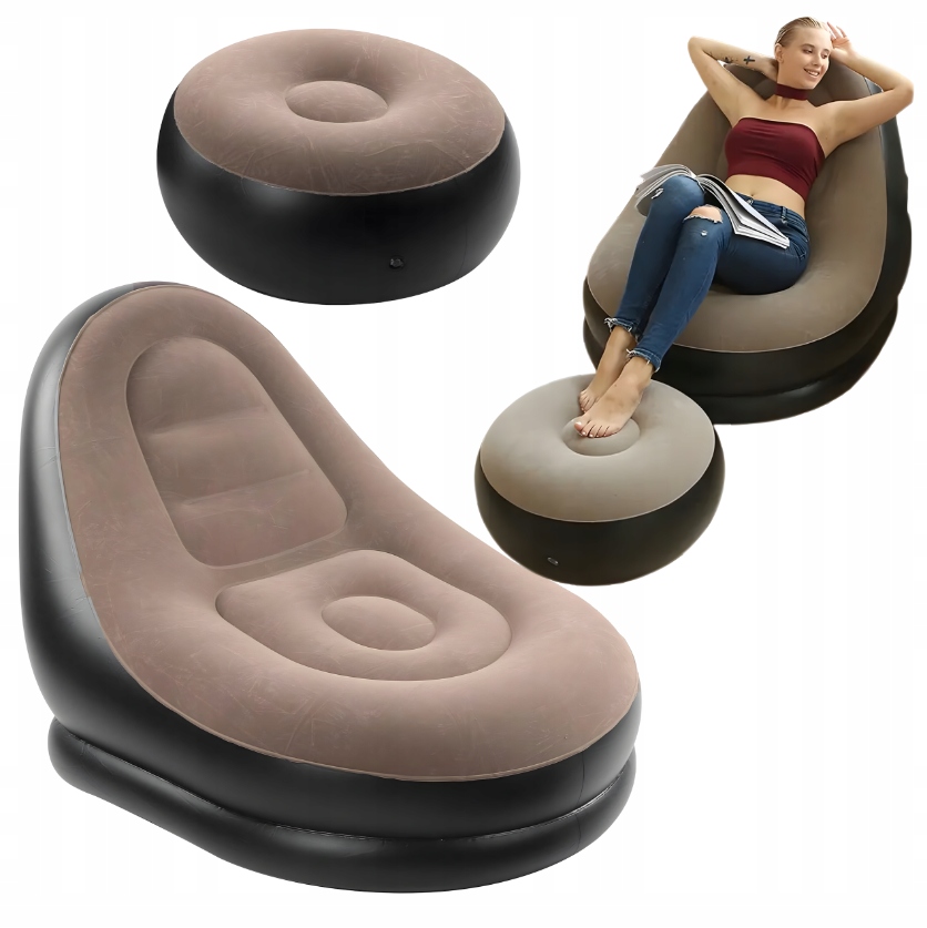 Nafukovací Křeslo S Podnožkou Do Obývacího Pokoje Na Pláž Přenosný Lehký Kávový
