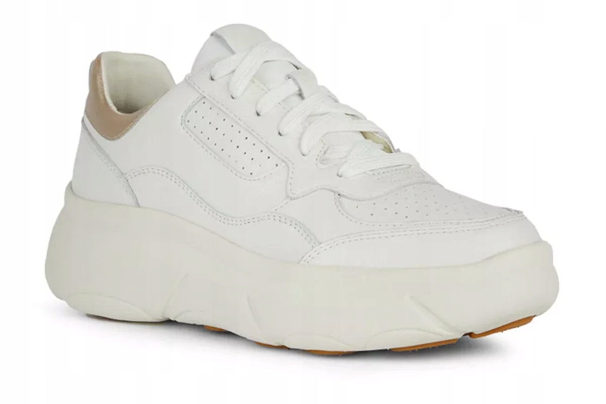 Bílé tenisky Geox D45NHB Nebula, kožené sportovní boty na platformě R41