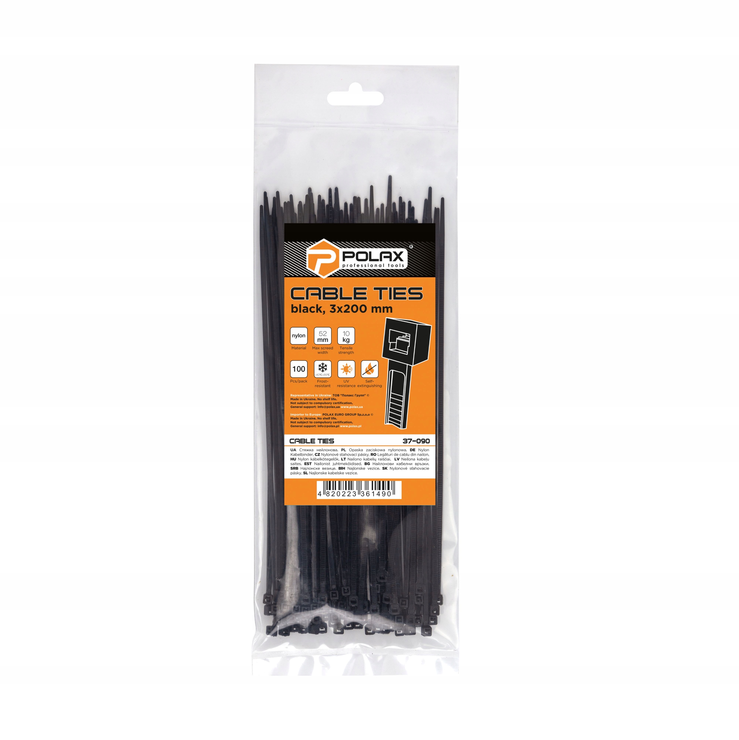 Opaska kablowa zaciskowa trytytka nylonowa czarna 3х200mm 100szt Polax