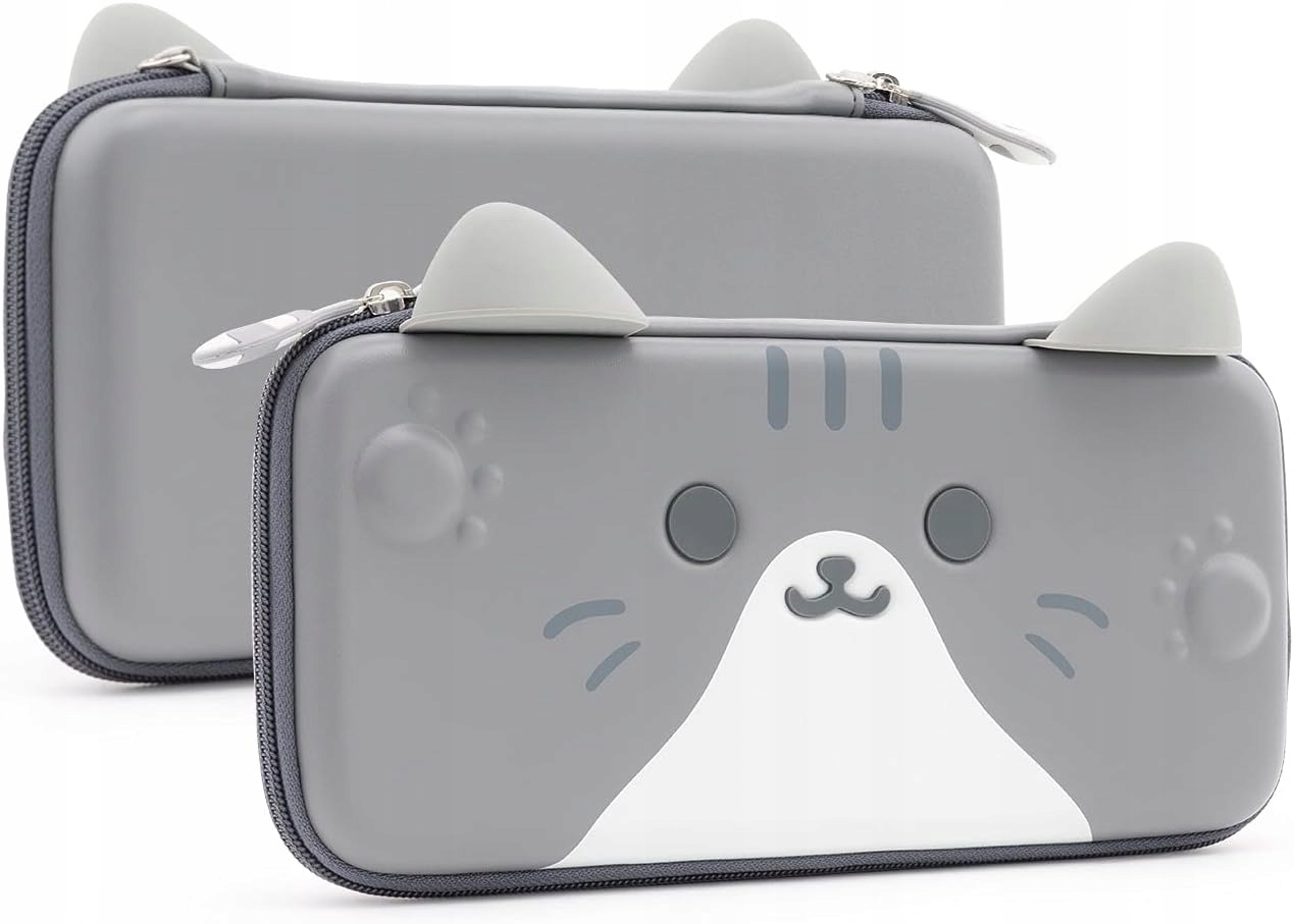 ETUI OCHRONNE DO NINTENDO SWITCH OLED PODRÓŻNY CASE Z KOCIM MOTYWEM SZARY