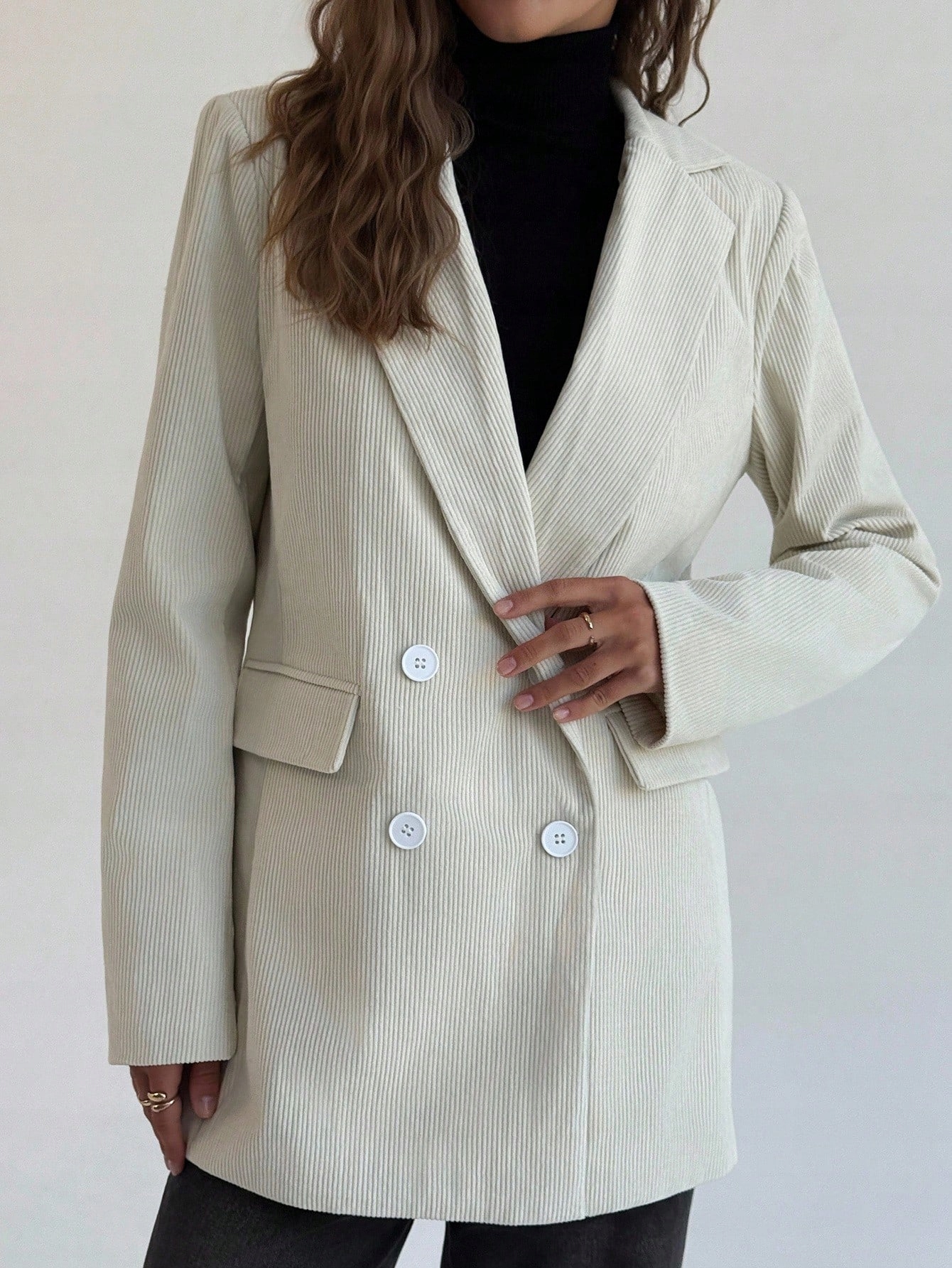 Sako Dvouřadé Béžové Oversize Casual Shein S 36