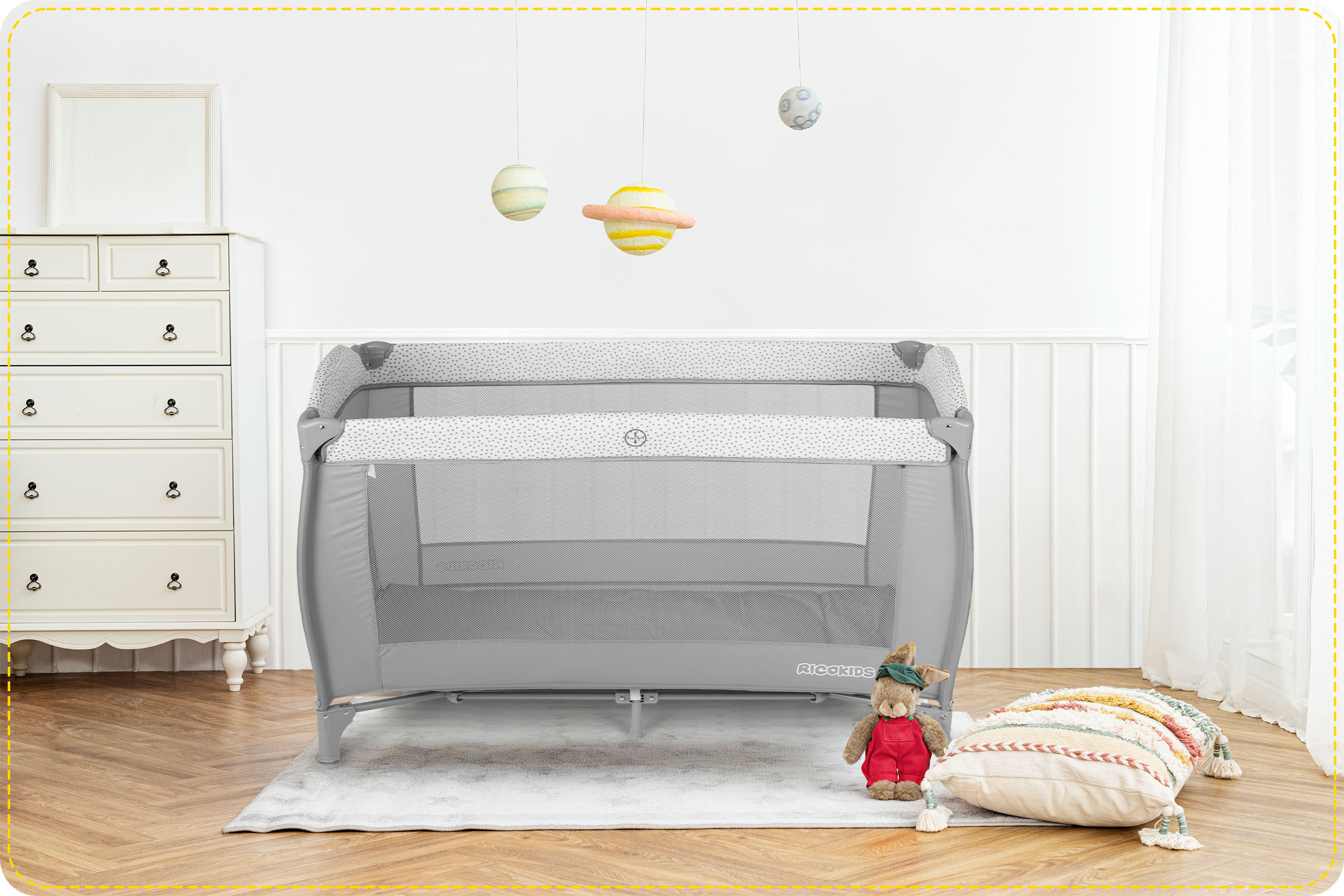 ŁÓŻECZKO TURYSTYCZNE SKŁADANE DWUPOZIOMOWE KOJEC Kolor odcienie szarości i srebra