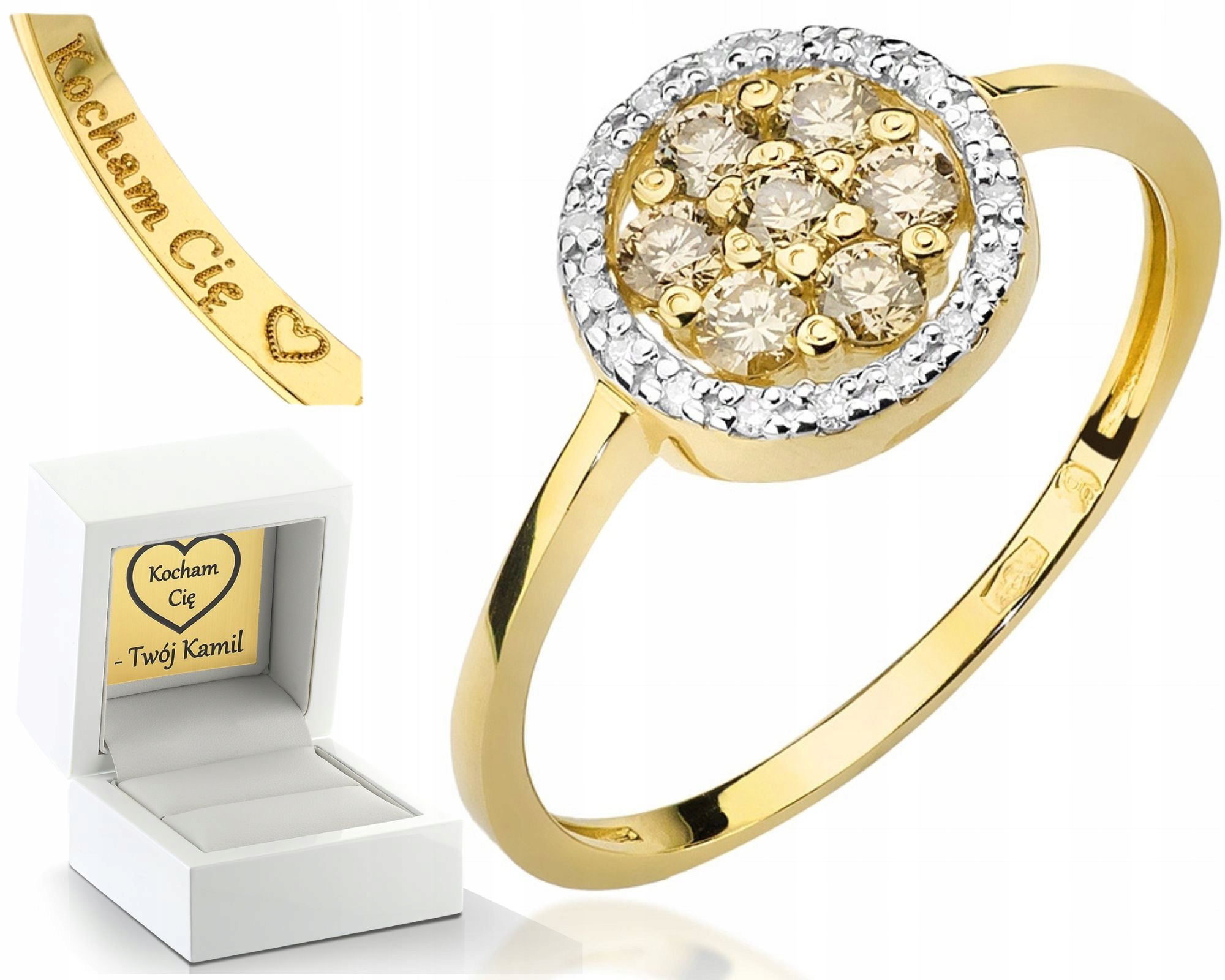 Prstýnek S Hnědými Brilianty Gravírování Bonus