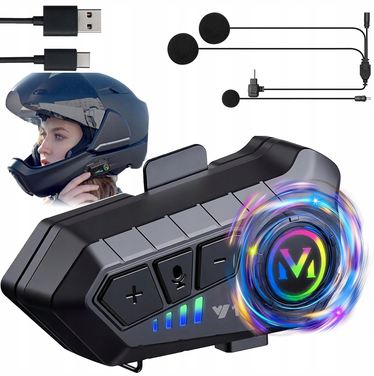 SŁUCHAWKI DO KASKU MOTOCYKLOWEGO BLUETOOTH 5.3 DWUSTRONNE STEREO HIFI IPX6