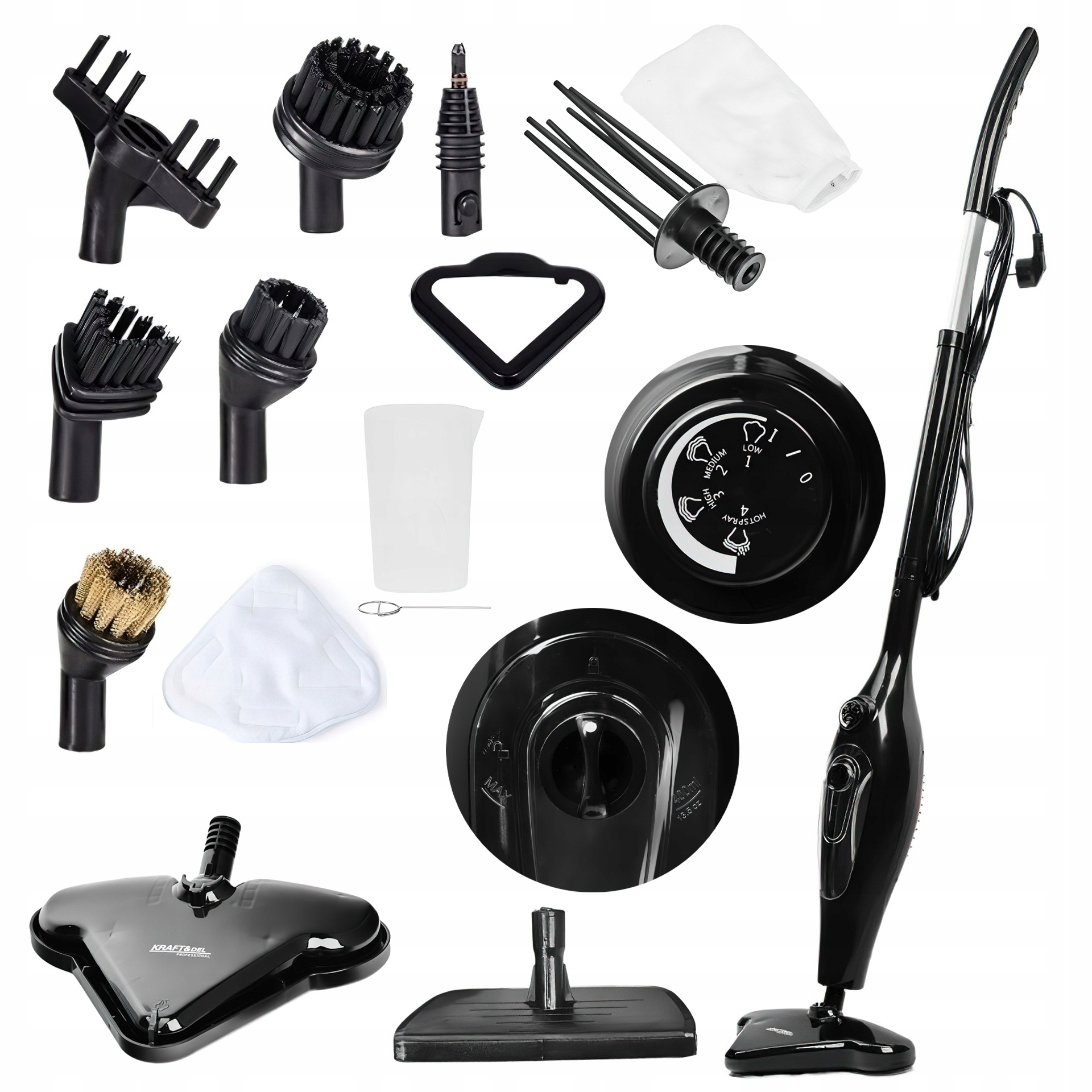 Mop Parowy Myjka Parowa 12w1 2000W 400ml Akcesoria Końcówki Kraft&Dele