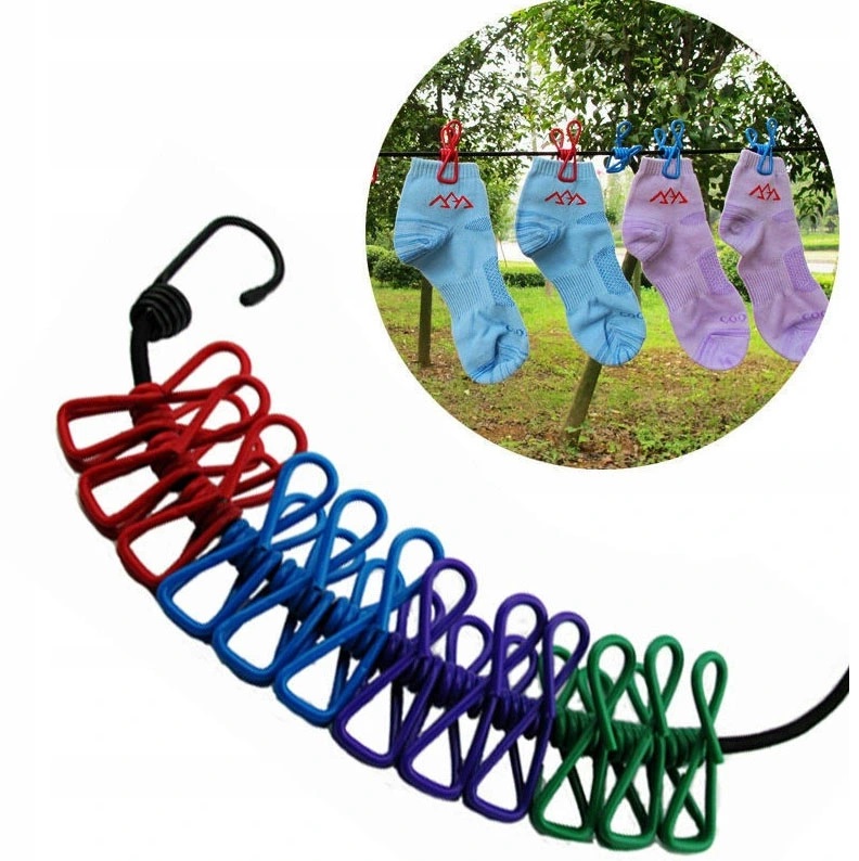 ELASTYCZNA LINKA LINA TURYSTYCZNA NA PRANIE SPINACZE Z KLAMRAMI KLAMERKAMI