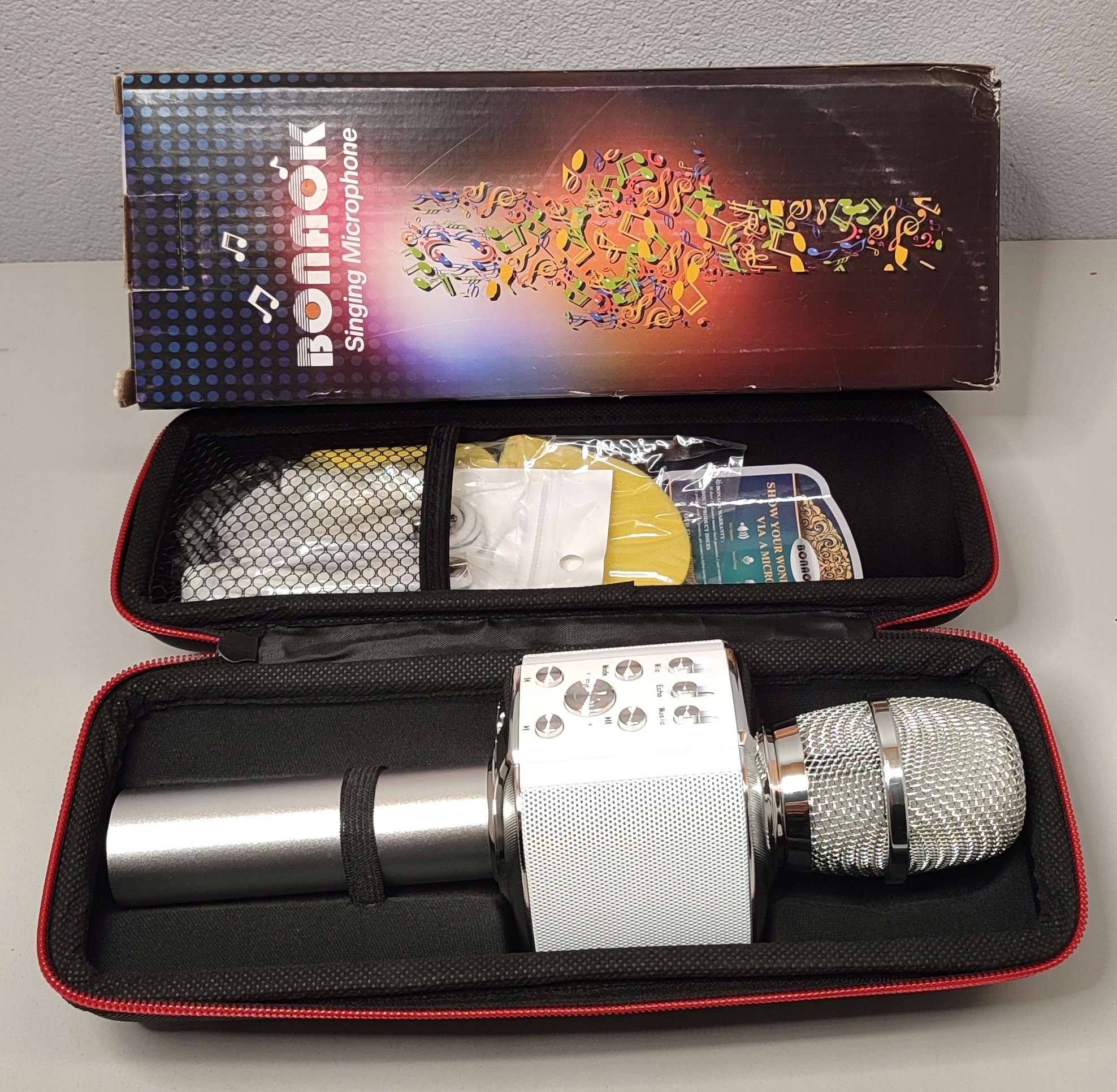 BONAOK bezprzewodowy mikrofon do karaoke Bluetooth ze światłami LED Rodzaj do karaoke