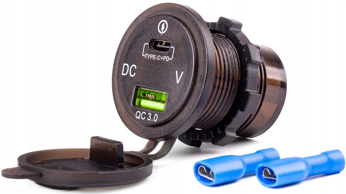 GNIAZDO MOTOCYKL AUTO ŁADOWARKA QC USB WOLTOMIERZ