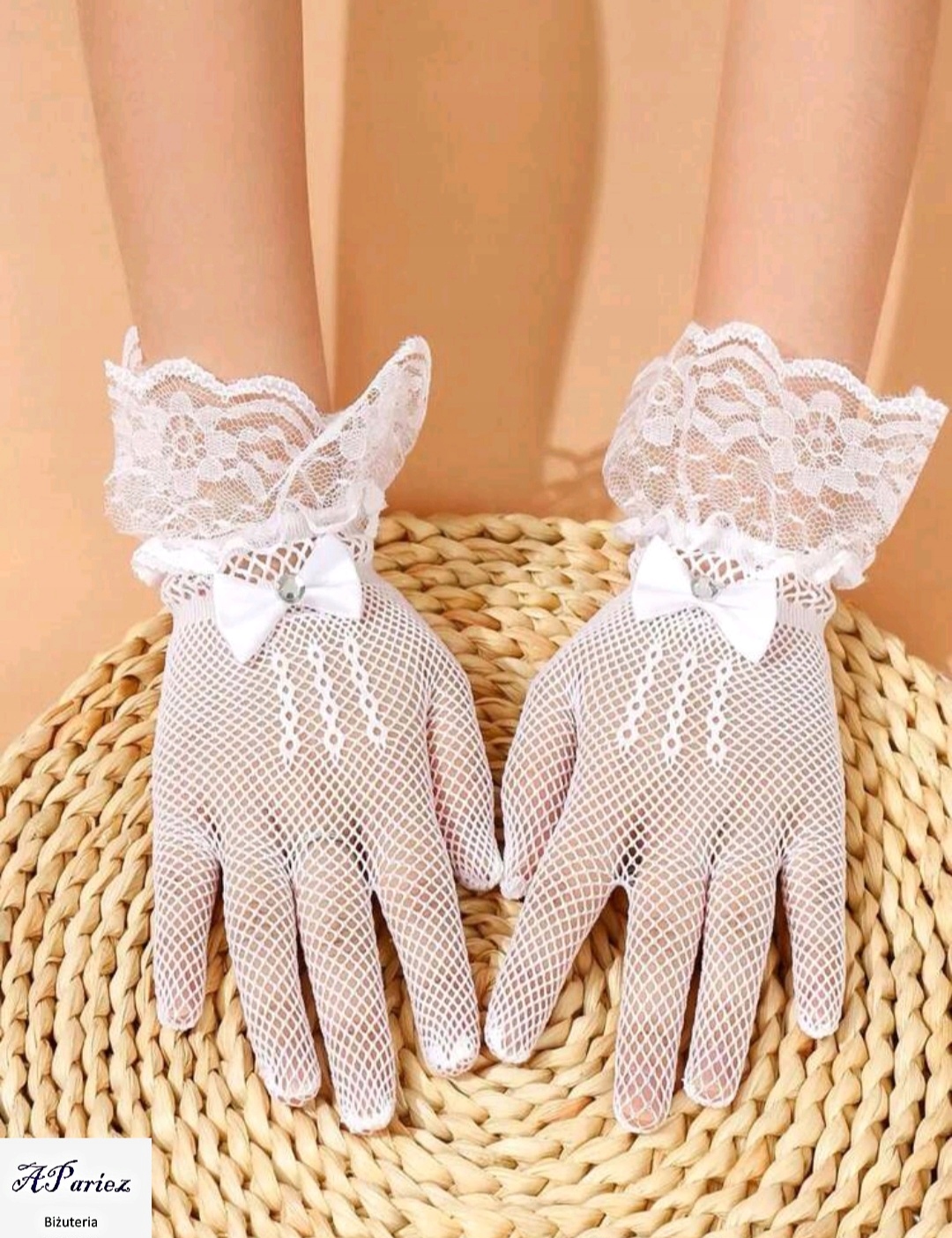 Do0015 Rękawiczki ślubne kokarda delikatna