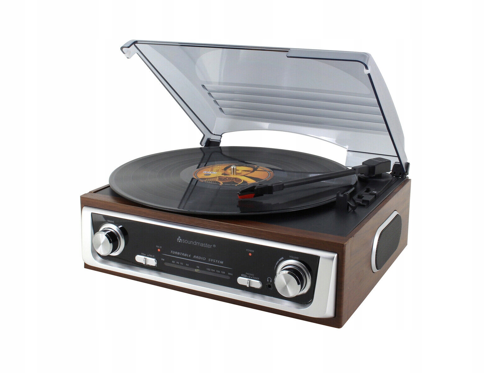 GRAMOFON RETRO Z RADIEM FM I WBUDOWANYMI GŁOŚNIKAMI SOUNDMASTER PL196H Kolor brązowy
